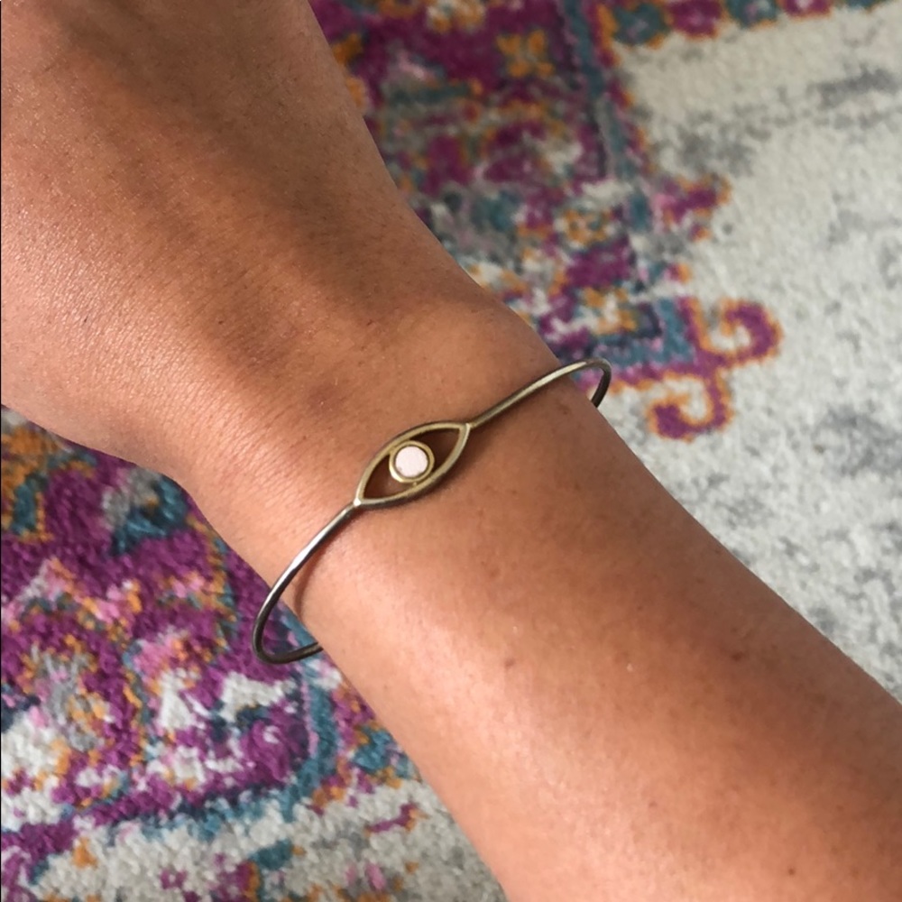 Pink and Gold Leather Evil Eye Bangle